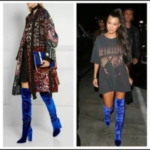 ISO Aquazzura blue velvet OTK boots 37.5 38